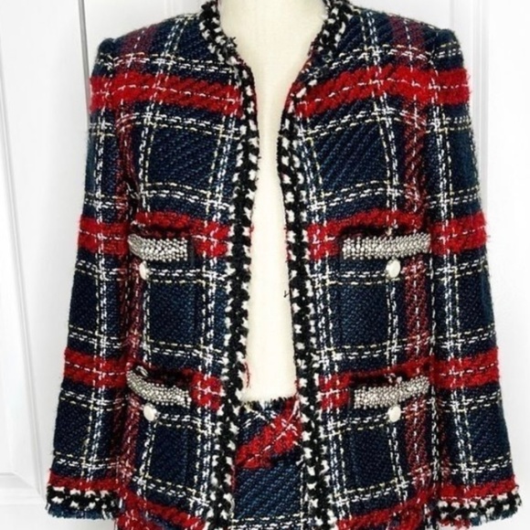 Zara Tweed Plaid Blazer - Picture 1 of 5